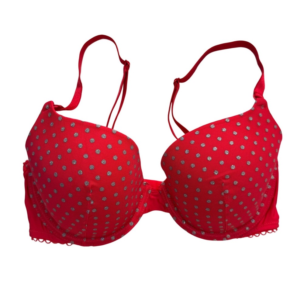 Victoria's Secret Silver Glitter Polka Dot Demi Bra Size 34D